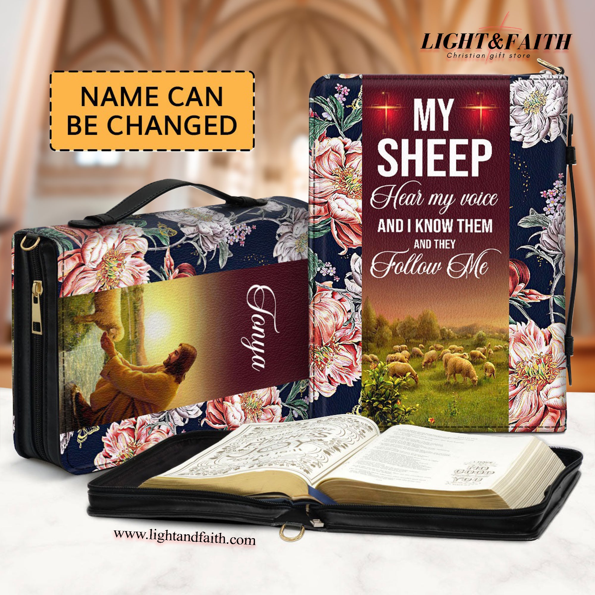 Jesus And Lamb, John 10:27 - My Sheep Hear My Voice Leather Book Cover, Personalized Bible Cover, Christian Gift, Bible Covers Jesus Gifts